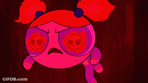 A Cartoon Character With Skulls On Her Eyes GIF