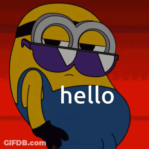 A Cartoon Character With Sunglasses And The Word Hello On His Shirt GIF