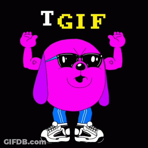 A Cartoon Character With Sunglasses And The Word Tgif On The Top GIF