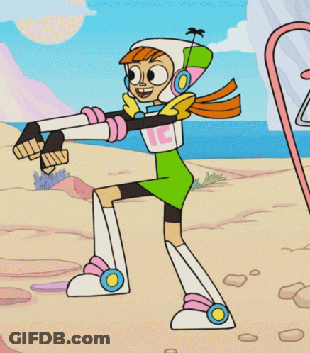 A Cartoon Character With The Letter L On Her Sleeve GIF
