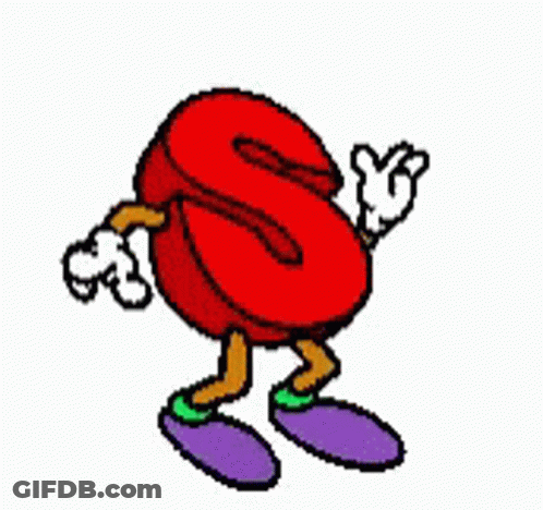 A Cartoon Character With The Letter S On It 'S Head And Arms And Legs GIF