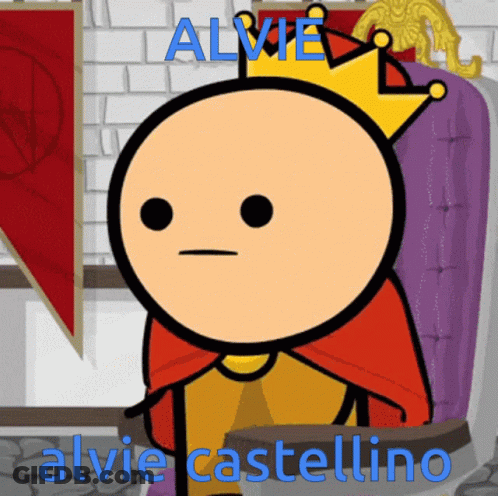 A Cartoon Character With The Name Alvie Castellino On The Bottom GIF