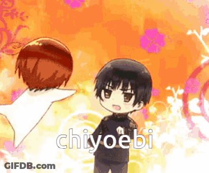 A Cartoon Character With The Name Chiyoebi Written On The Bottom GIF