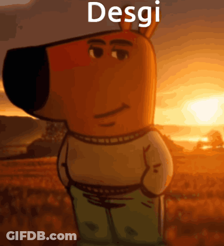 A Cartoon Character With The Name Desgi On The Top GIF