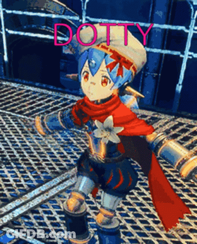A Cartoon Character With The Name Dotty On The Bottom GIF