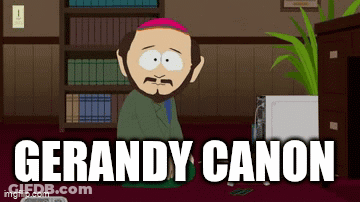 A Cartoon Character With The Name Gerandy Canon Written Above Him GIF