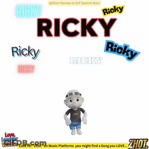 A Cartoon Character With The Name Ricky Surrounded By Other Ricky Names GIF