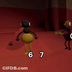 A Cartoon Character With The Number 6 And 7 On Their Legs GIF