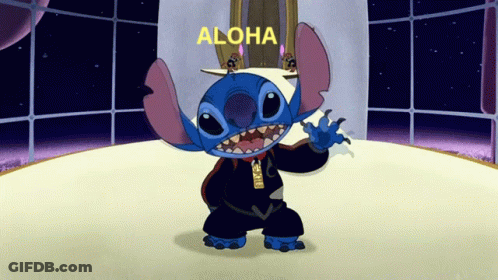 A Cartoon Character With The Word Aloha On The Bottom GIF