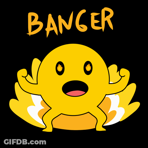 A Cartoon Character With The Word Banger Written On It GIF