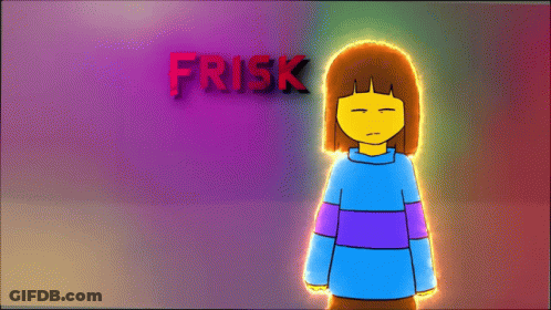 A Cartoon Character With The Word Frisk Written On It GIF