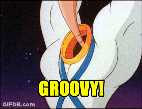 A Cartoon Character With The Word Groovy Written In Yellow GIF
