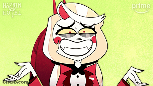 A Cartoon Character With The Word Hazbin Hotel On The Bottom GIF