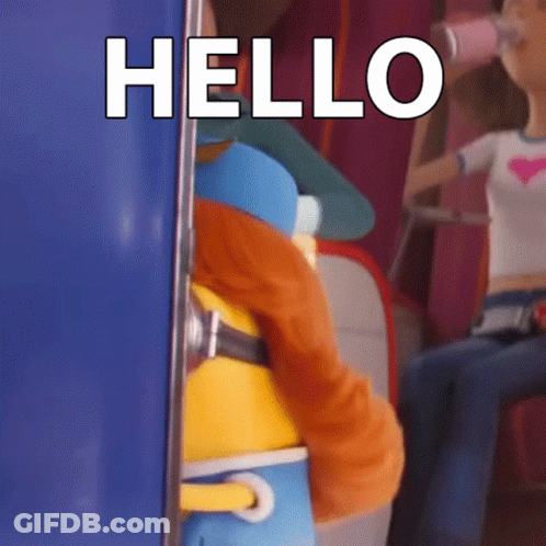 A Cartoon Character With The Word Hello On It GIF