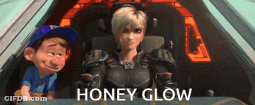 A Cartoon Character With The Word Honey Glow On The Bottom Right GIF