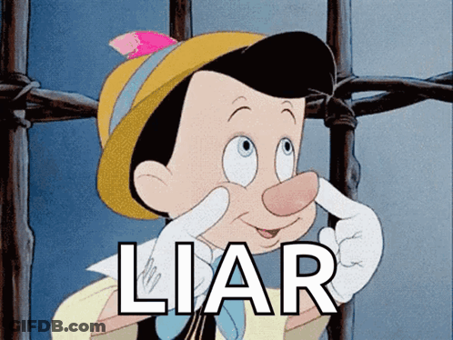 A Cartoon Character With The Word Liar Written On It GIF