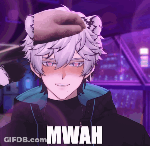 A Cartoon Character With The Word Mwah Written On His Face GIF