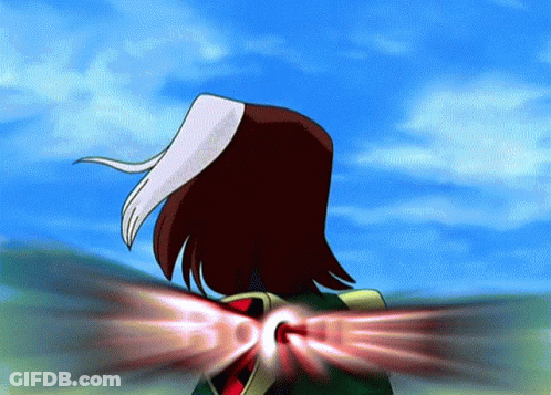 A Cartoon Character With The Word Rogue Written On Her Back GIF