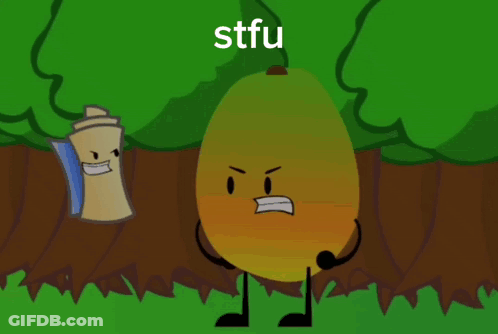 A Cartoon Character With The Word Stfu Written Above It GIF