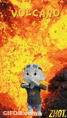 A Cartoon Character With The Word Volcano On The Top GIF