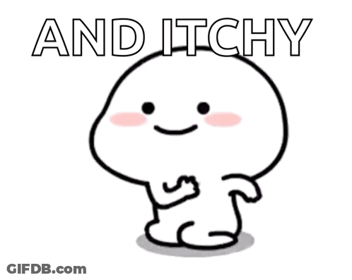 A Cartoon Character With The Words `` And Itchy '' Written On It . GIF