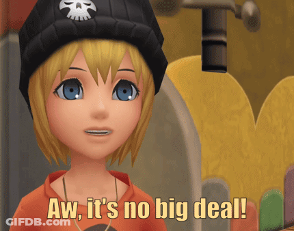 A Cartoon Character With The Words Aw It 'S No Big Deal On The Bottom GIF