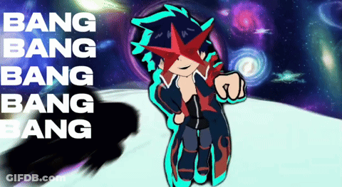 A Cartoon Character With The Words Bang Bang Bang Bang Bang On The Bottom GIF