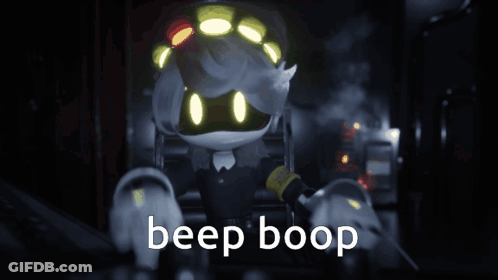 A Cartoon Character With The Words Beep Boop Written On The Bottom GIF