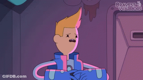 A Cartoon Character With The Words Bravest Warriors Behind Him GIF