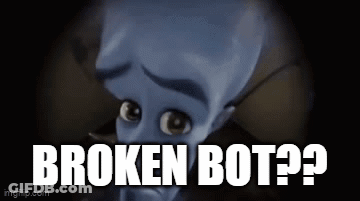 A Cartoon Character With The Words `` Broken Bot '' Written On It GIF