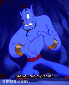 A Cartoon Character With The Words Did You Rub My Lamp GIF