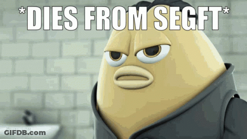 A Cartoon Character With The Words Dies From Segft Written On It GIF