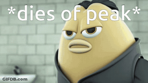 A Cartoon Character With The Words * Dies Of Peak * Written On It GIF