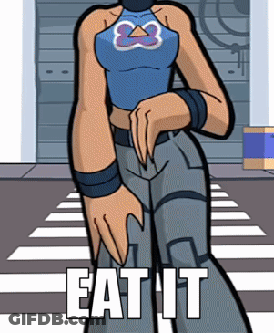A Cartoon Character With The Words Eat It On The Bottom Right GIF