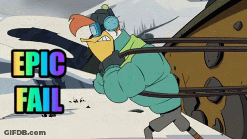 A Cartoon Character With The Words Epic Fail Written Above Him GIF