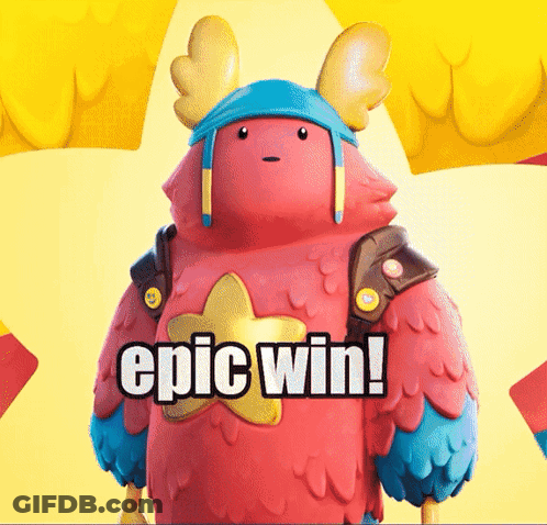A Cartoon Character With The Words Epic Win On The Bottom GIF