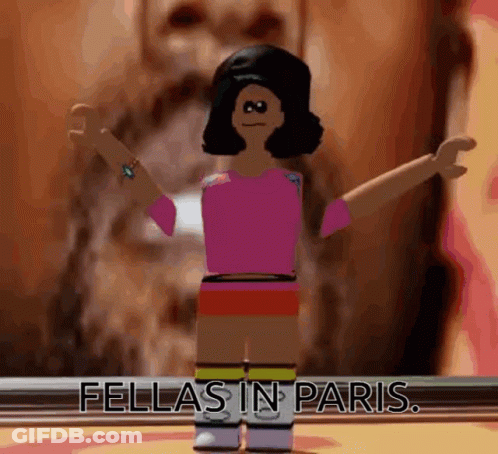 A Cartoon Character With The Words Fellas In Paris Written On The Bottom GIF
