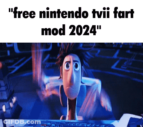 A Cartoon Character With The Words " Free Nintendo Tvi Fart Mod 2024 " On The Top GIF