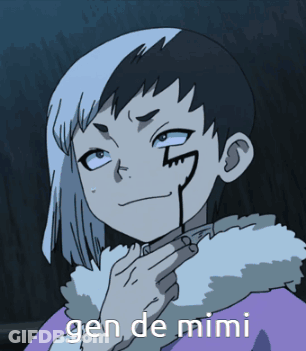 A Cartoon Character With The Words Gen De Mimi Written On The Bottom GIF