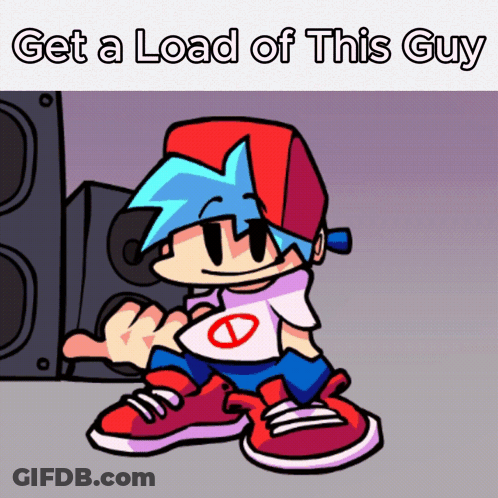 A Cartoon Character With The Words Get A Load Of This Guy On The Bottom GIF
