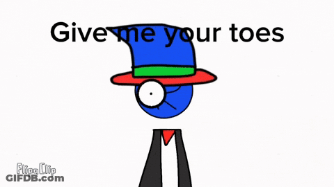 A Cartoon Character With The Words Give Me Your Toes On The Bottom GIF