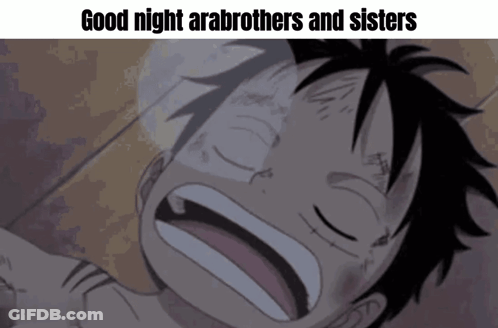 A Cartoon Character With The Words Good Night Arabbrothers And Sisters Written On The Bottom GIF