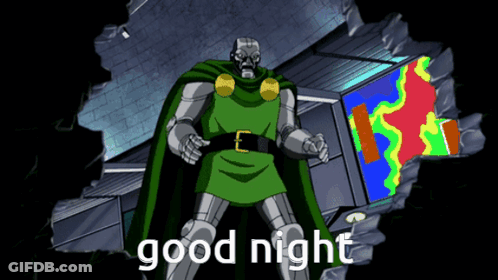 A Cartoon Character With The Words " Good Night " On The Bottom GIF