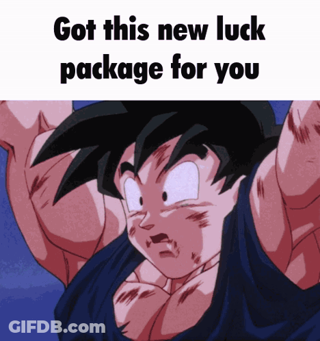 A Cartoon Character With The Words " Got This New Luck Package For You " GIF
