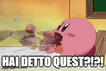 A Cartoon Character With The Words Hai Detto Quest Written On The Bottom GIF