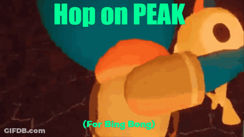 A Cartoon Character With The Words Hop On Peak Written On It GIF
