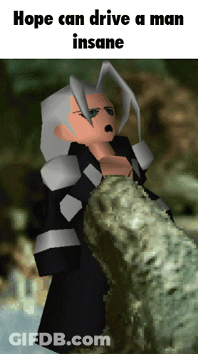 A Cartoon Character With The Words Hope Can Drive A Man Insane On The Bottom GIF