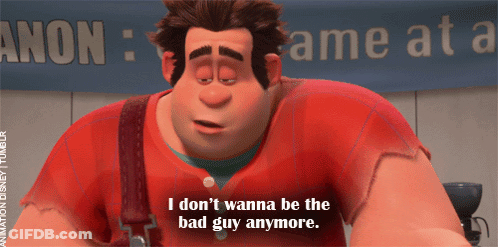 A Cartoon Character With The Words " I Don 'T Wanna Be The Bad Guy Anymore " GIF