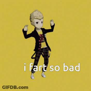 A Cartoon Character With The Words " I Fart So Bad " Below Him GIF