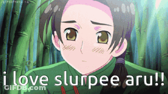 A Cartoon Character With The Words I Love Slurpee Aru On The Bottom GIF